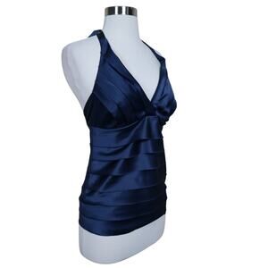 Amelie Rêveur Womens Babydoll Halter Top Size Small Blue Satin Layered Italy